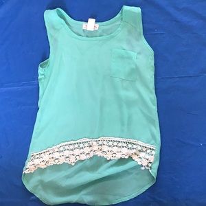 Teal chiffon shirt with white crochet lace